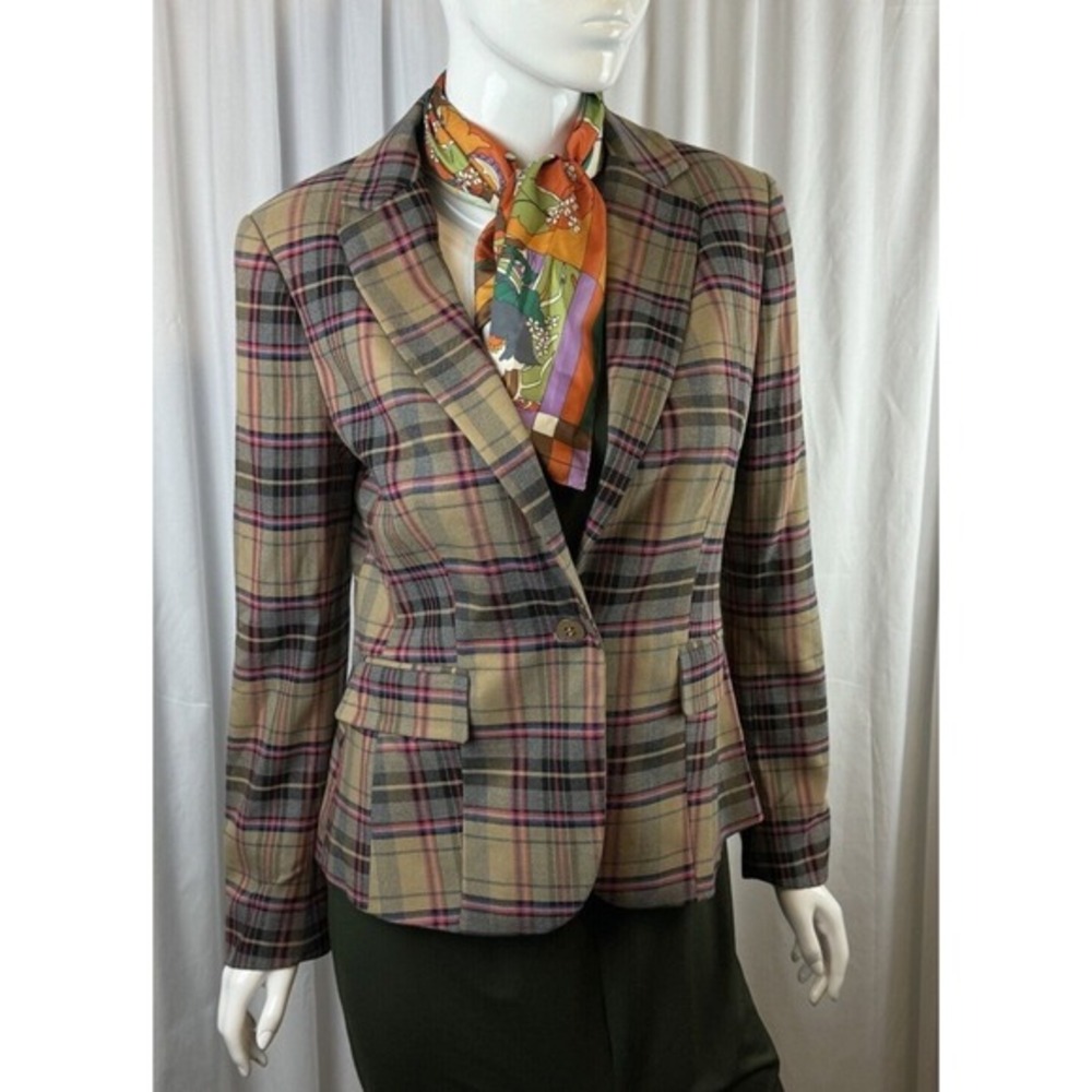 7th Ave Design Studio‎ New York & Co Plaid Blazer Pink Tan Grey 10 Preppy 65-16 - Picture 9 of 14